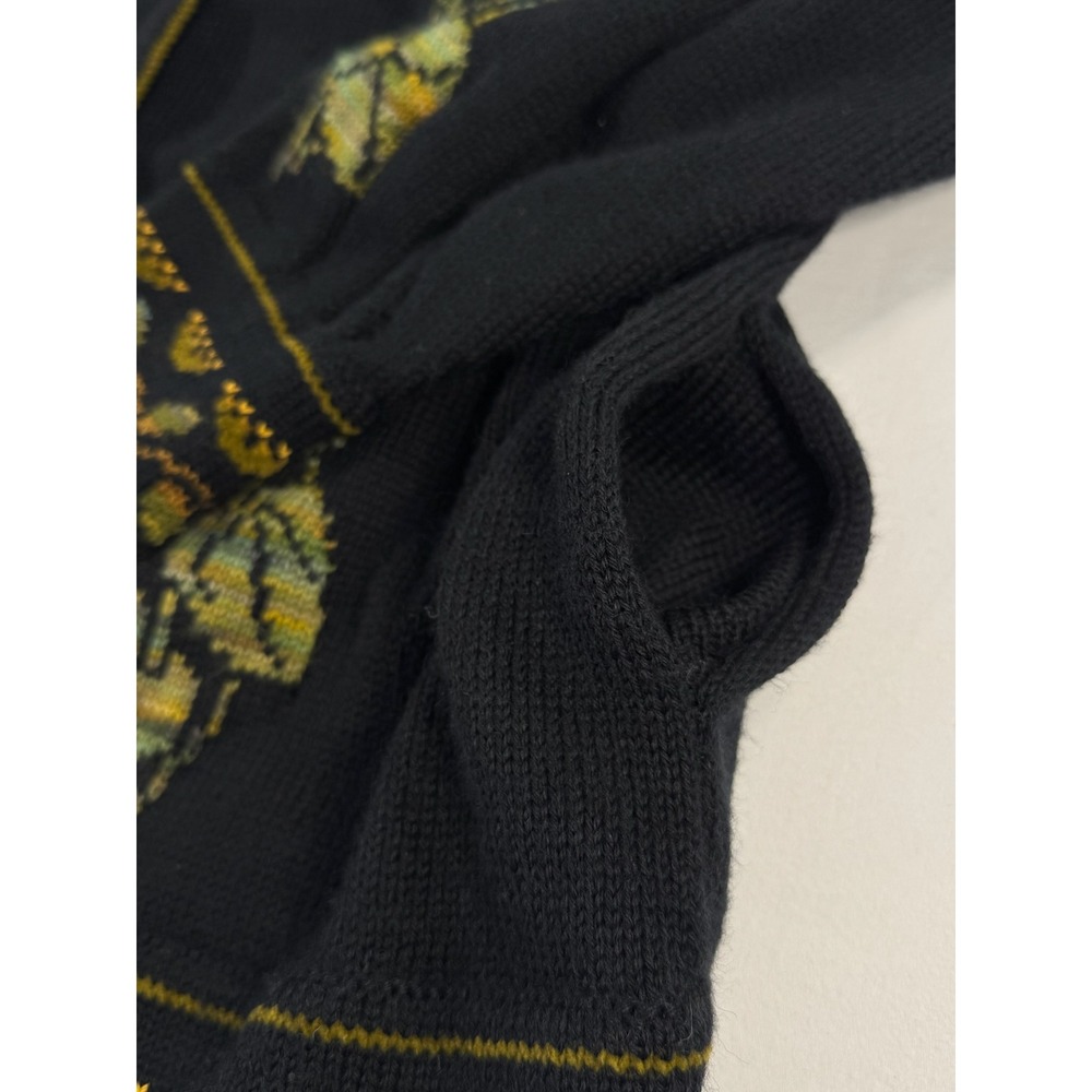 Maureen Goldie Design Scotland Black Floral Fair Isle Smocked Cardigan Sweater - Picture 5 of 11